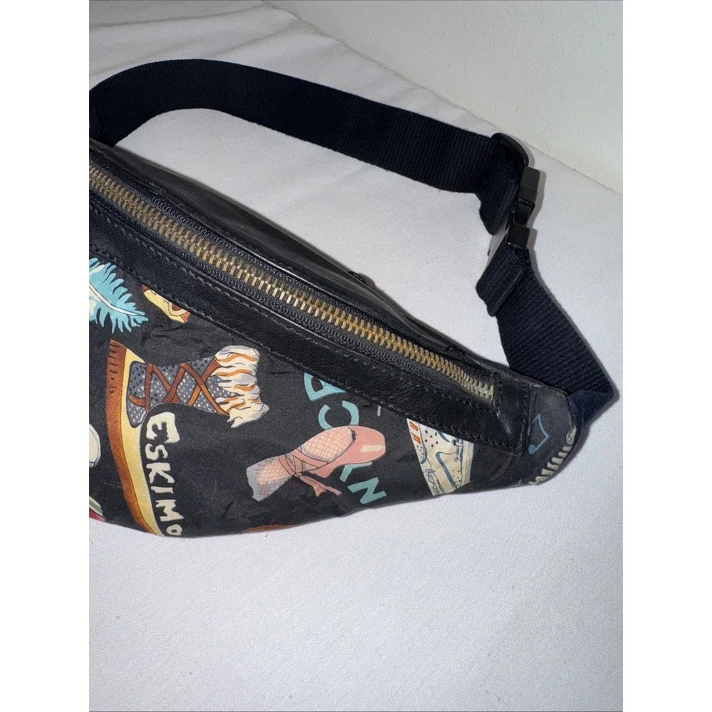 Nicole Miller‎ vintage silk and leather belt bag 1991 Shoe Print *Super Rare